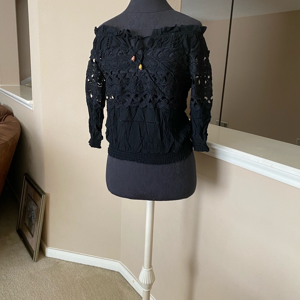 HWA apparel 3/4 sleeve blouse solid black off the shoulder